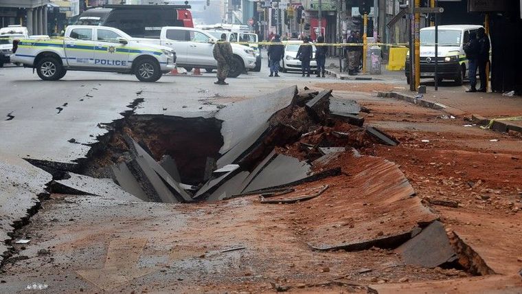 The result of a gas explosion that devastated Lilian Ngoyi/Bree Street in the Joburg CBD. A collapsed road infrastructure from the blast